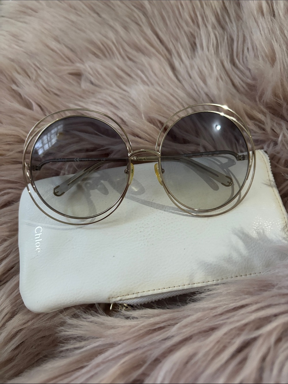 Chloe Gold Double-Rim Round Sunglasses with Gradient Gray Lenses